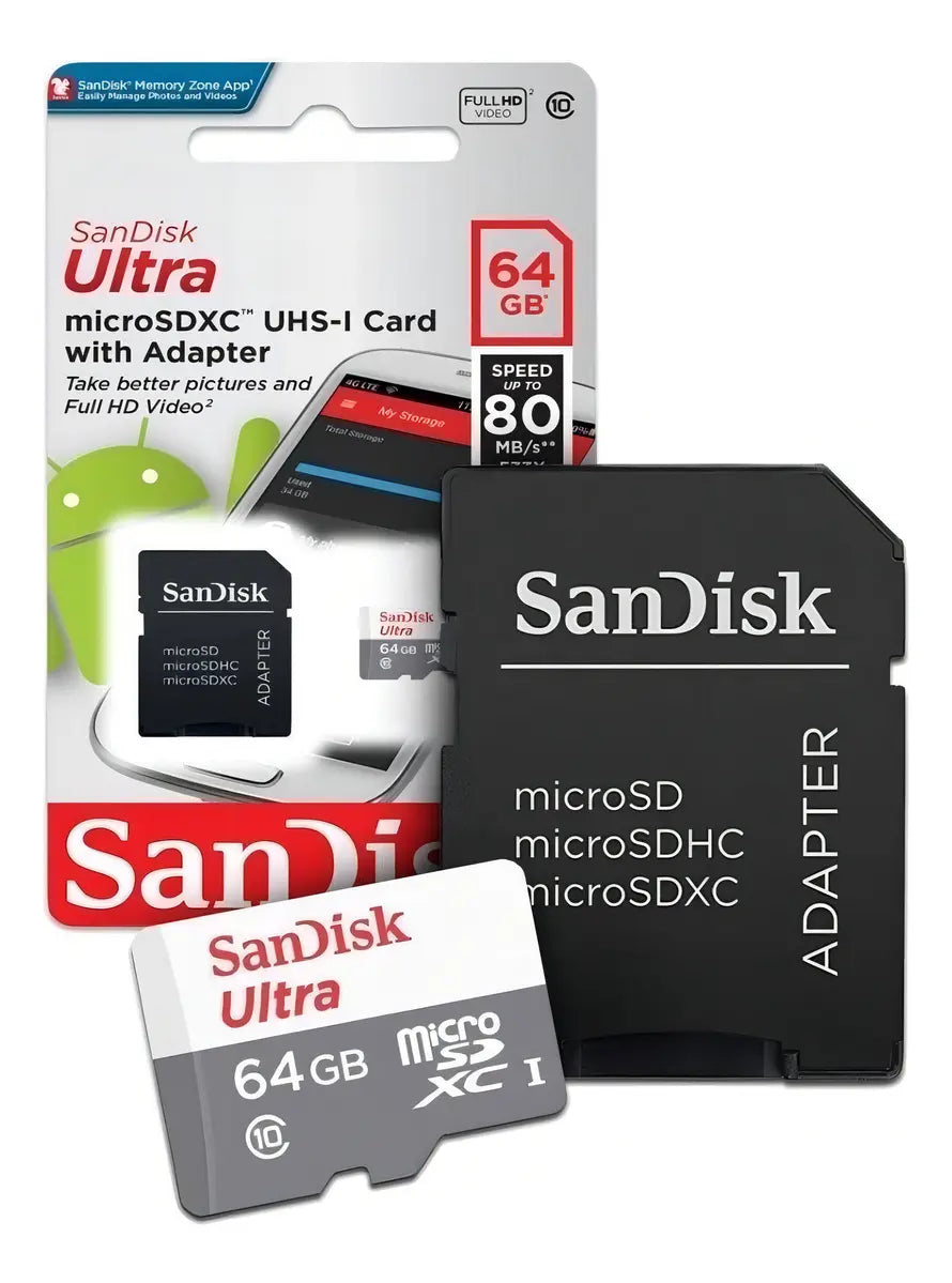 Cartão de Memória MicroSD 64GB SanDisk Classe 10 com Adaptador