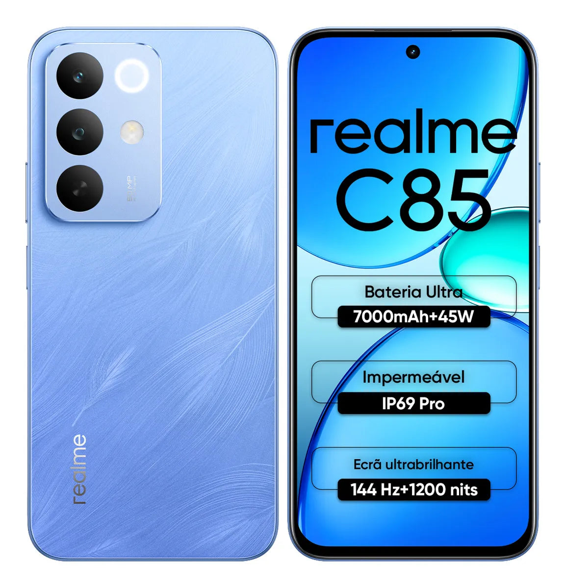 Smartphone Realme C85 256GB 8GB RAM Dual SIM Tela 144Hz Bateria 7000mAh IP69 – Azul